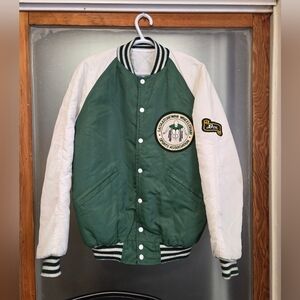 Green and White Men's Bomber Jacket with Patch Authentic VINTAGE